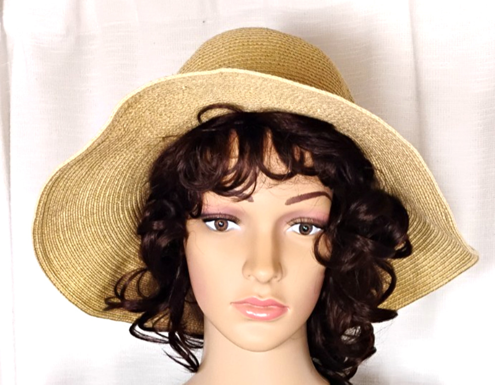 Talbots Wide Brim Straw Hat Womens 22" Coastal Grandmother Beach Resort Sun Hat